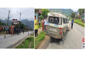 आँबुखैरेनीमा दुई वटा बस दुर्घटना हुदाँ १३ जना घाइते