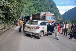जवाङ खोलामा ट्रक र कार ठोक्किदाँ  एक जना घाइते